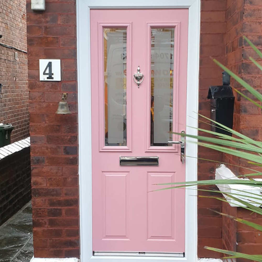 Pink PVC door installed in Southport, Ormskirk, Liverpool, Chester, Manchester, Bolton, Blackburn, Preston, Lancaster and all surrounding areas in the Northwest.
