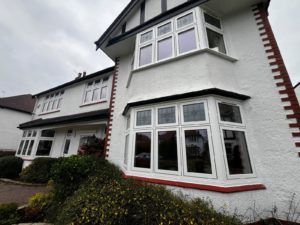 White flush sash windows Birkdale Encapsulated lead double glazing Bay window replacement
