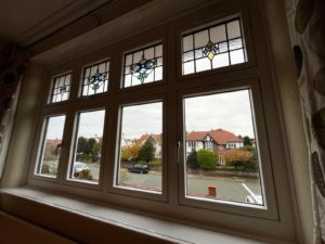 White flush sash windows Birkdale Encapsulated lead double glazing Bay window replacement